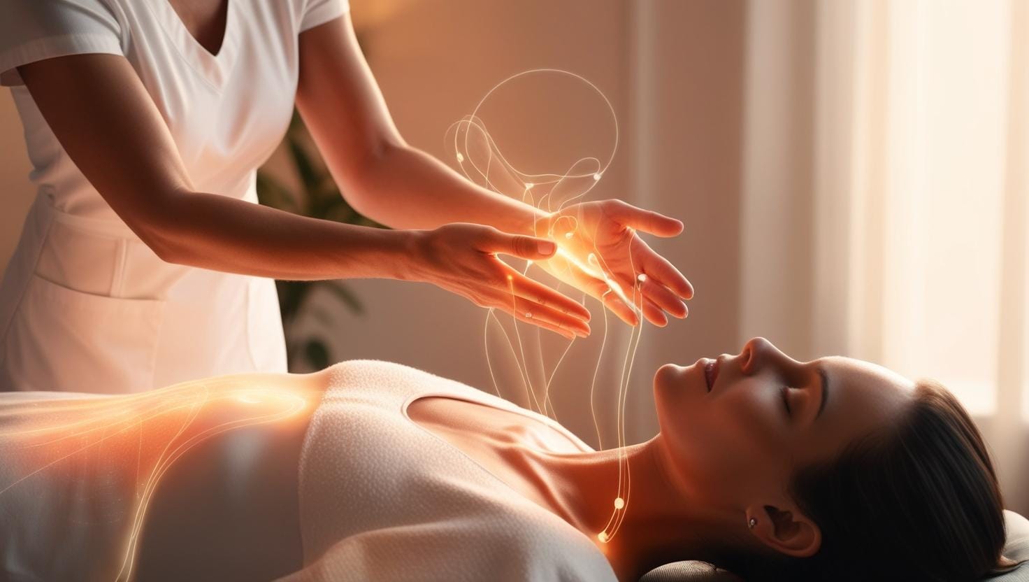 Femme allongée sur une table de massage profitant des bienfaits du massage énergétique