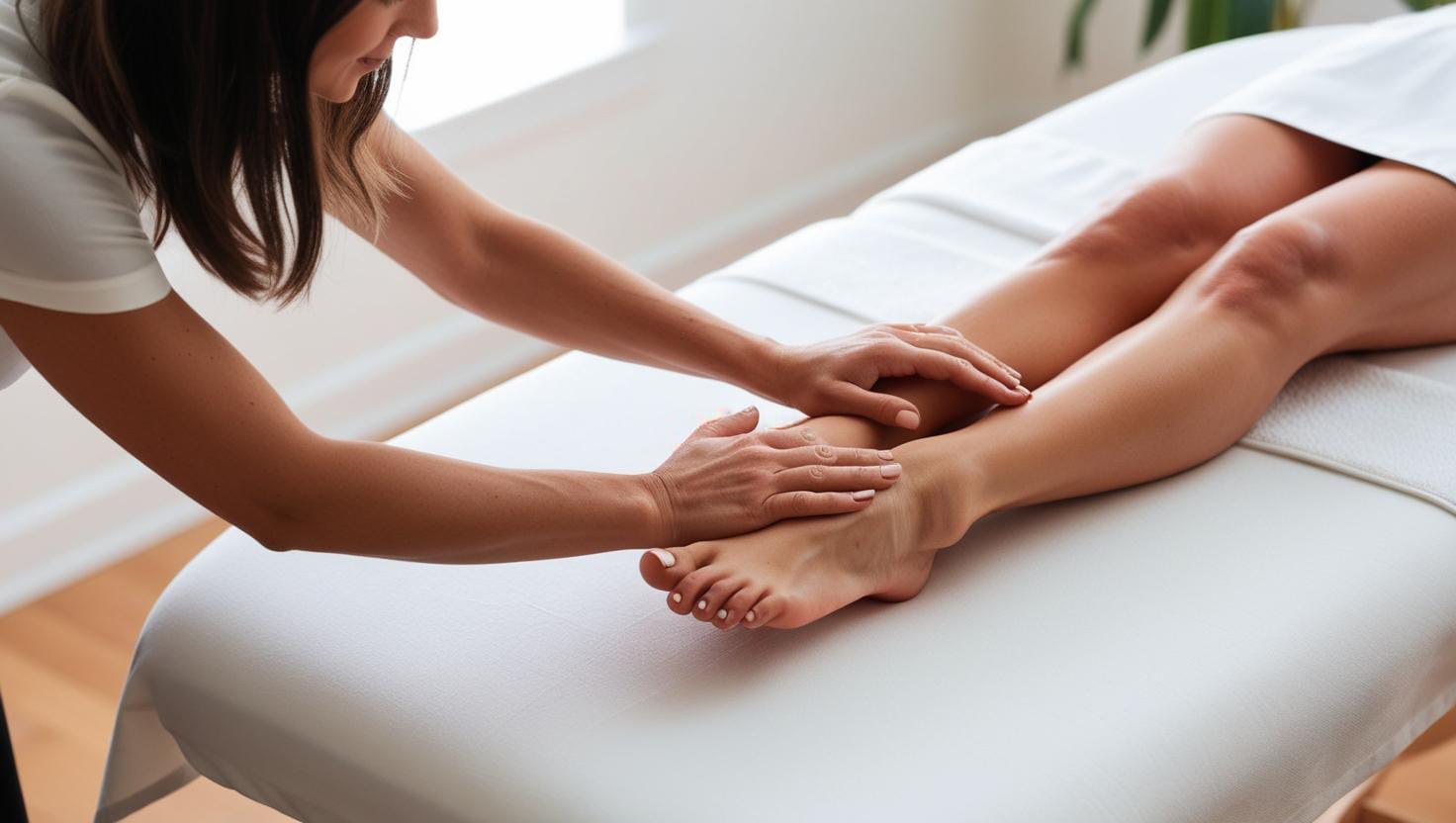 Massage de réflexologie par une praticienne